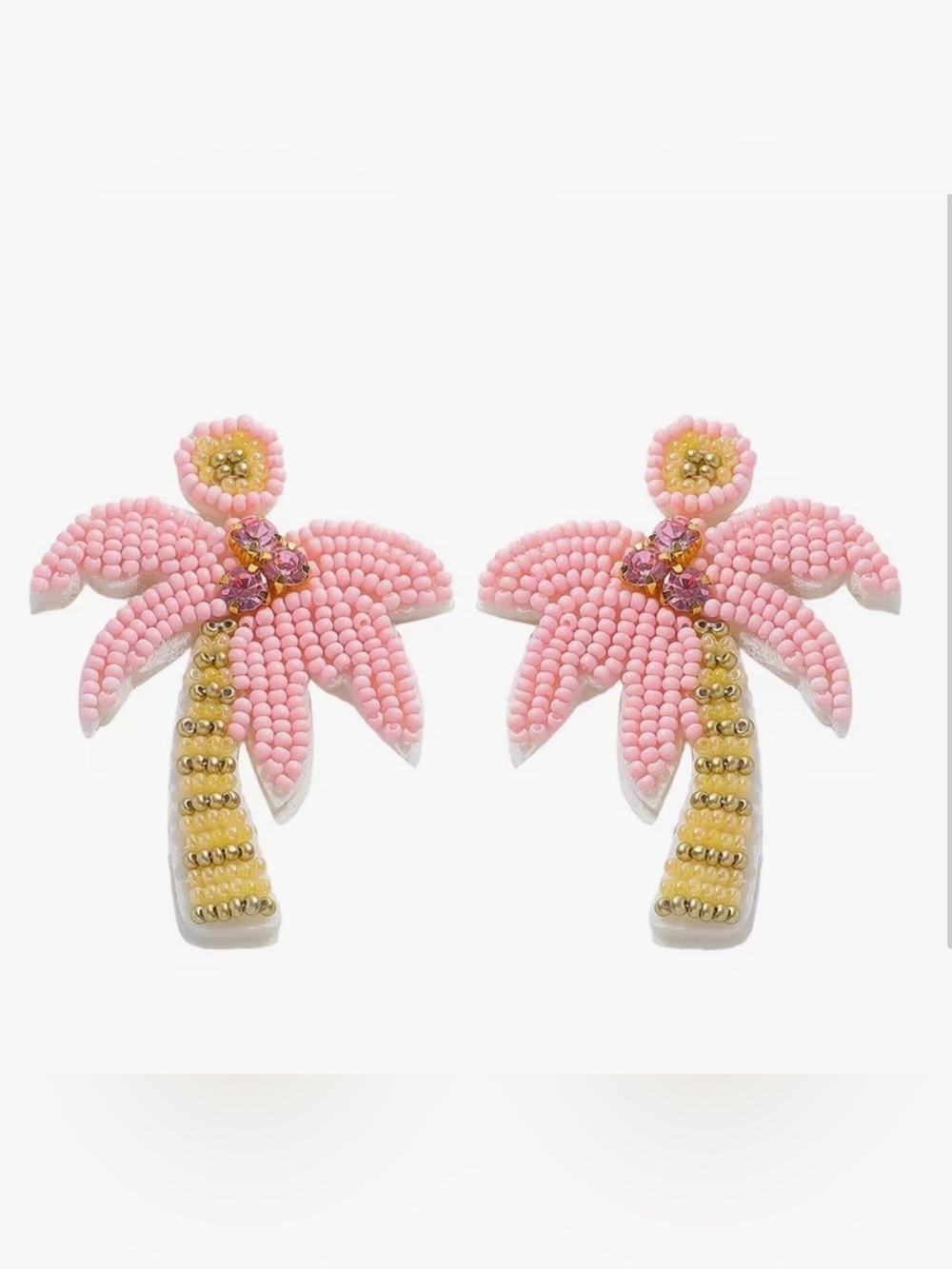 NWT Pink & Yellow Beaded Palm Tree Earrings, Summer Jewelry